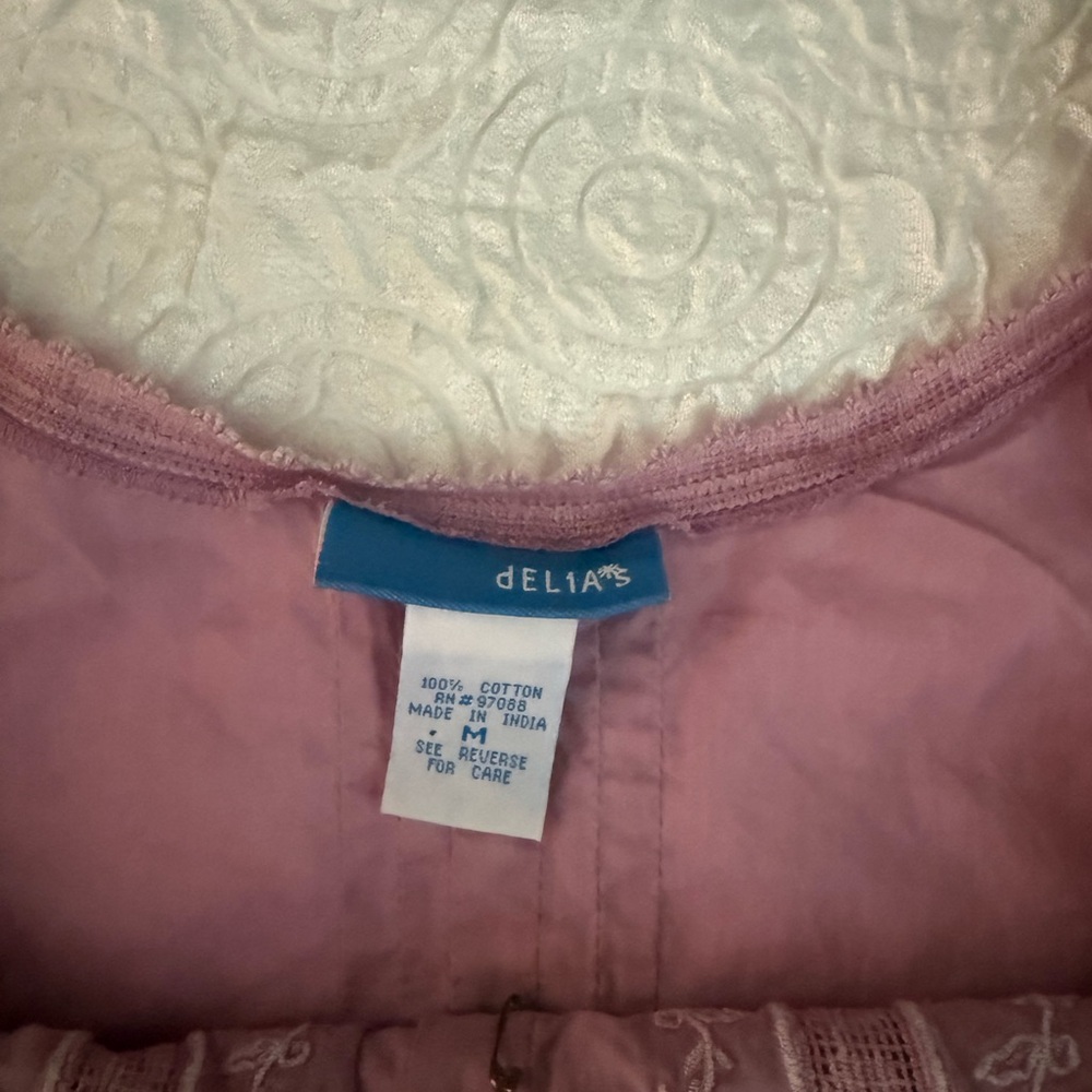 dELiA*s Pink Embroidered Button-Up Tank Top